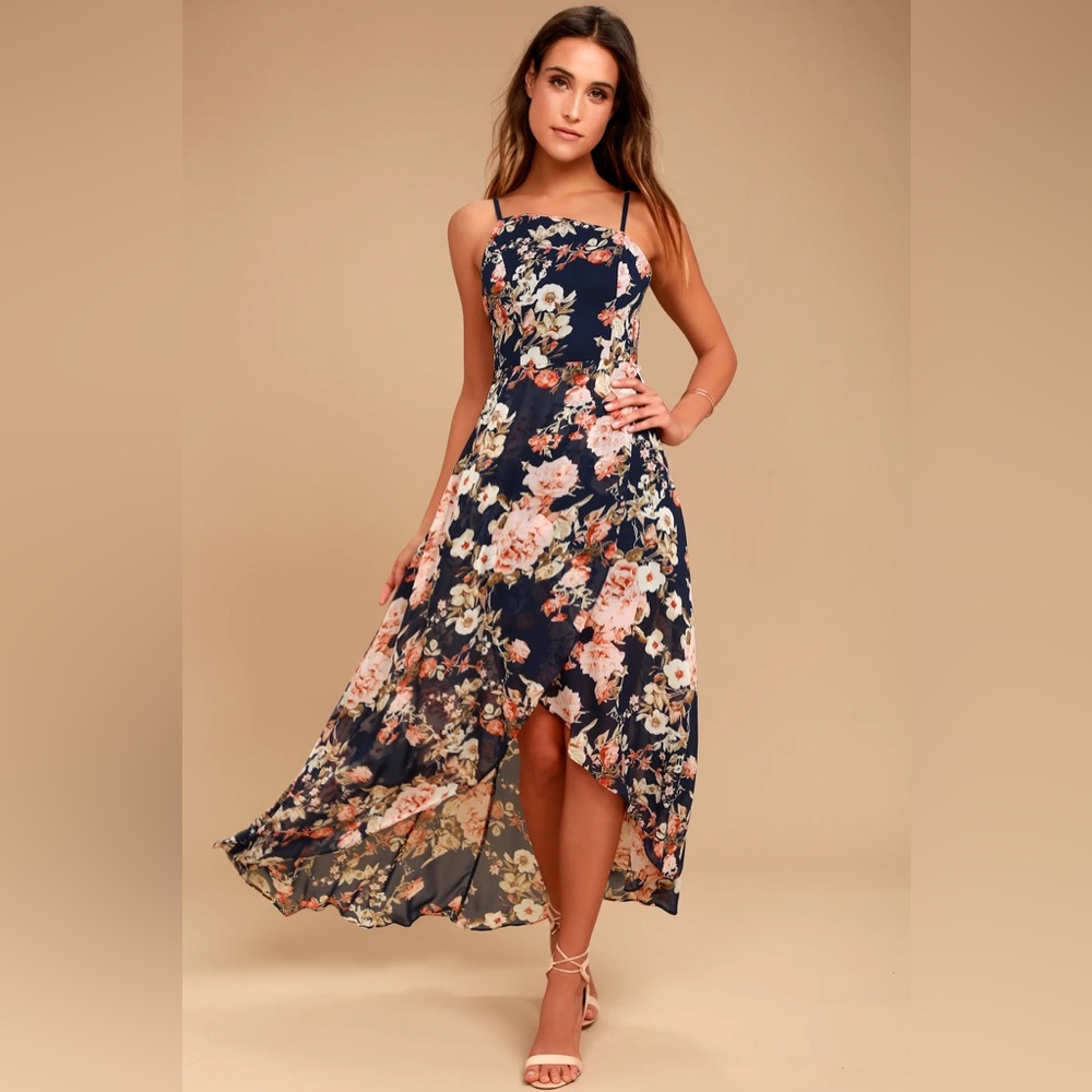 Floral High Low Spaghetti Strap Dress